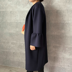 ラスト①【洗える】軽くて暖かい♡普段着～フォーマルまで活躍♡お袖フレアノーカラーコート紺【F】KMC-22 012954 7枚目の画像