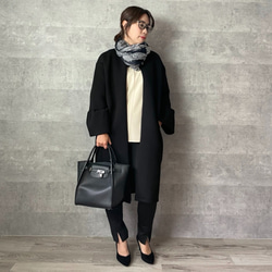 ラスト①【洗える】軽くて暖かい♡普段着～フォーマルまで活躍♡お袖フレアノーカラーコート紺【F】KMC-22 012954 9枚目の画像