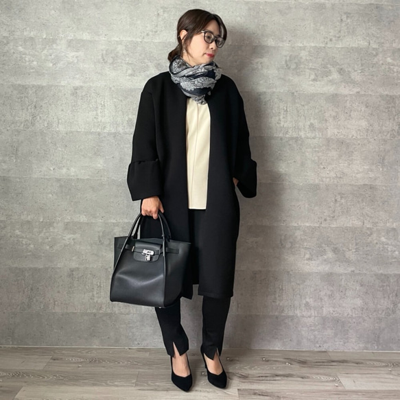 ラスト①【洗える】軽くて暖かい♡普段着～フォーマルまで活躍♡お袖フレアノーカラーコート紺【F】KMC-22 012954 9枚目の画像