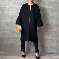 ラスト①【洗える】軽くて暖かい♡普段着～フォーマルまで活躍♡お袖フレアノーカラーコート紺【F】KMC-22 012954 10枚目の画像