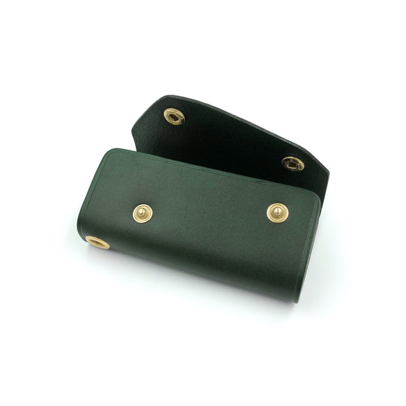 義大利手工植鞣牛皮-黃銅鑰匙包(有卡層)-綠色 Green 第4張的照片
