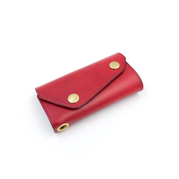義大利手工植鞣牛皮-黃銅鑰匙包(有卡層)-紅色 Red 第1張的照片