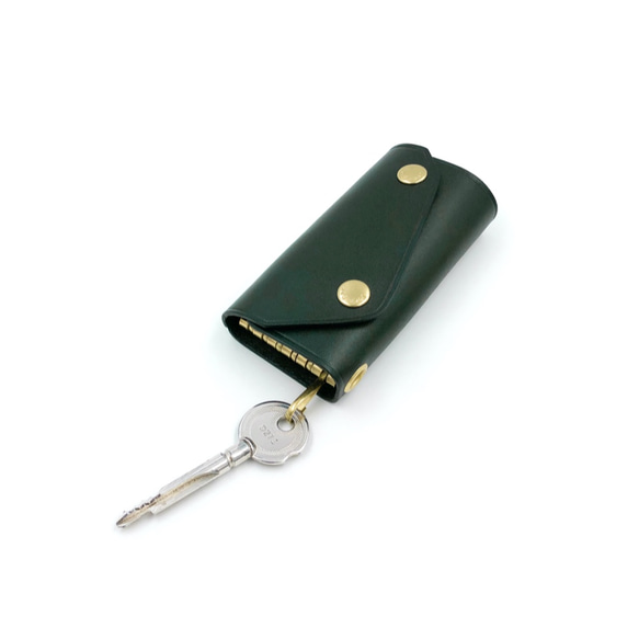 義大利手工植鞣牛皮-黃銅鑰匙包-綠色 Green 第1張的照片