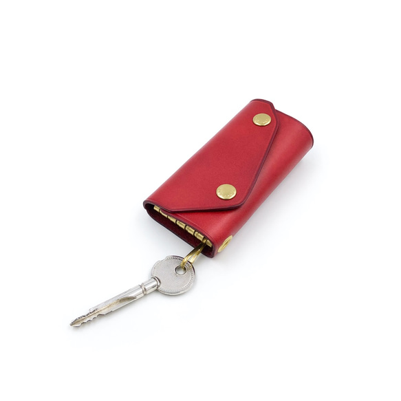 義大利手工植鞣牛皮-黃銅鑰匙包-紅色 Red 第1張的照片