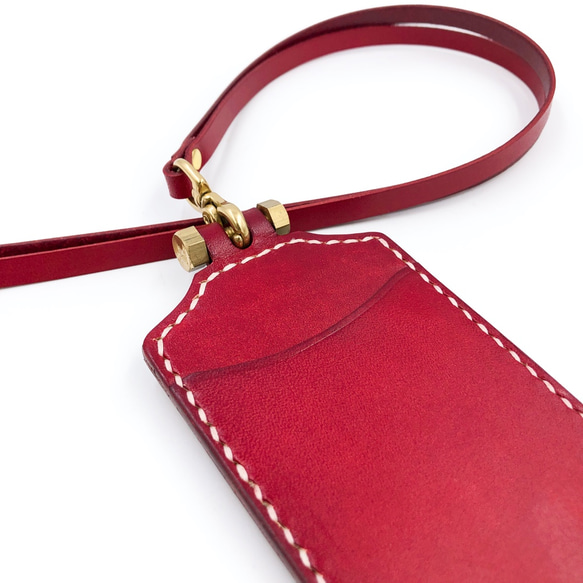 義大利手工植鞣牛皮-直式黃銅螺絲證件套-紅色 Red 第6張的照片