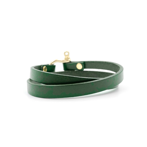 義大利手工植鞣牛皮-馬蹄雙圈手環-綠色 Green 第2張的照片