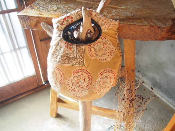 インド綿使用　カラフルさき編みBAG 5枚目の画像