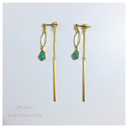 Turquoise＊gold stick bar pierce 2枚目の画像