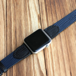 牛革エピ柄で仕上げた男性用バンド  AppleWatchシリーズ12 3 4 5 6 ブルー 2枚目の画像