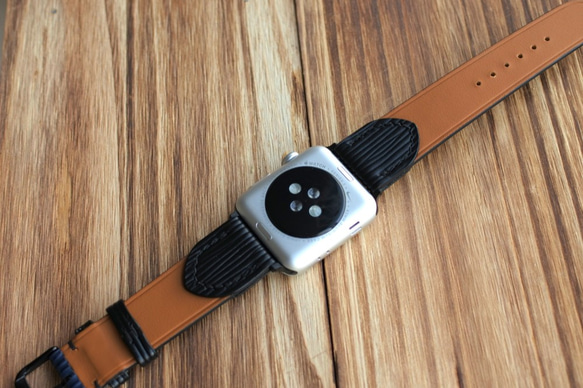 牛革エピ柄で仕上げた男性用バンド  AppleWatchシリーズ12 3 4 5 6 ブルー 3枚目の画像