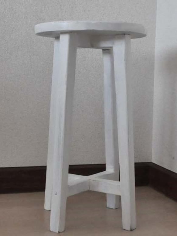 丸スツール／ホワイト シャビー 受注製作 オーダー可 丸椅子 5枚目の画像