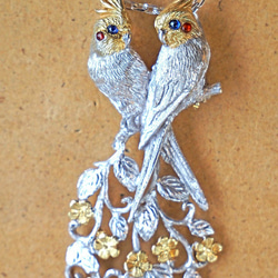 Silver925小鸚鵡和花朵胸針吊墜 第2張的照片