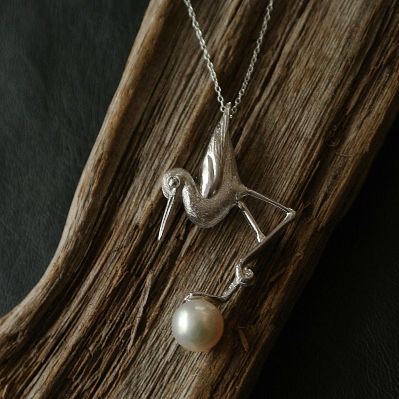 Silver925／パール　セイタカシギのペンダント／ピンブローチ」