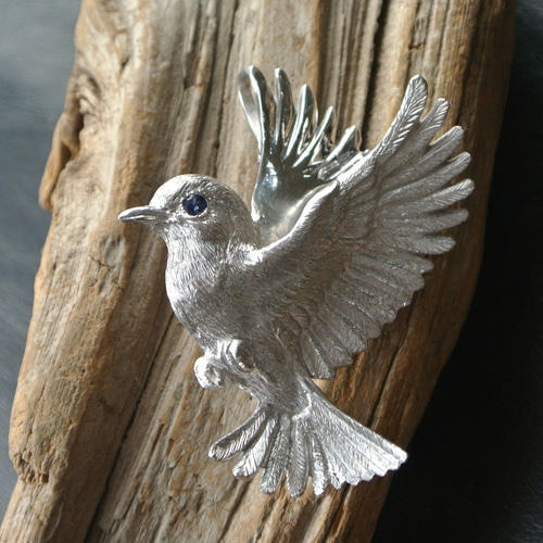 Silver925／サファイヤ 野鳥アクセサリー 大きなカワセミの