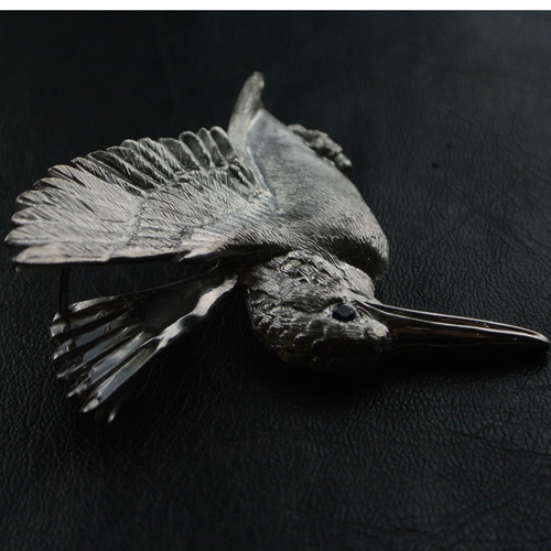 Silver925／サファイヤ 野鳥アクセサリー 大きなカワセミの