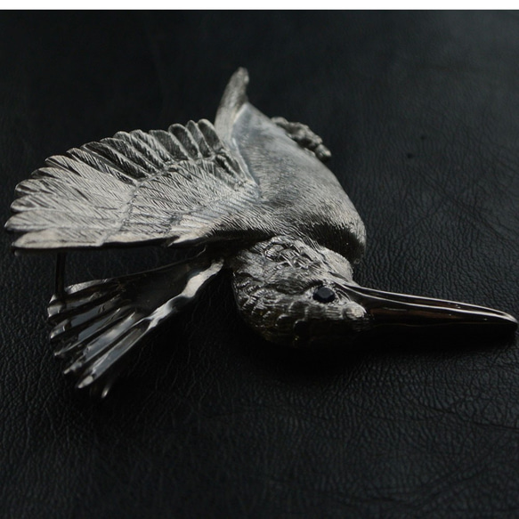 Silver925／サファイヤ　野鳥アクセサリー　大きなカワセミのブローチペンダント 4枚目の画像