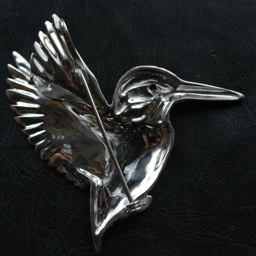 Silver925／サファイヤ 野鳥アクセサリー 大きなカワセミの