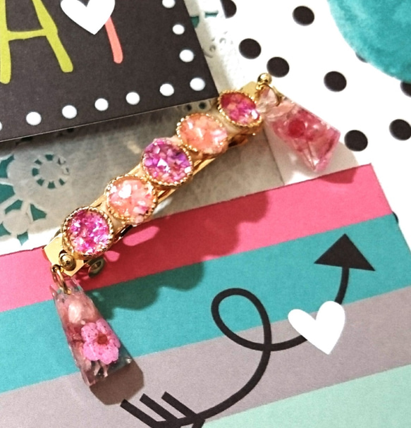 鉱石風お花のバレッタ大(10cm)