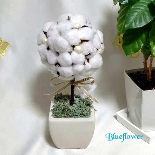 天然コットンフラワーのトピアリー☆送料代¥700-値引き中 ドライ