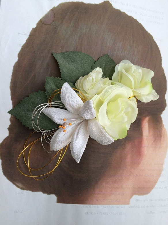 振袖　成人式　結婚式　和装髪飾り　つまみ細工　ウエディング 1枚目の画像