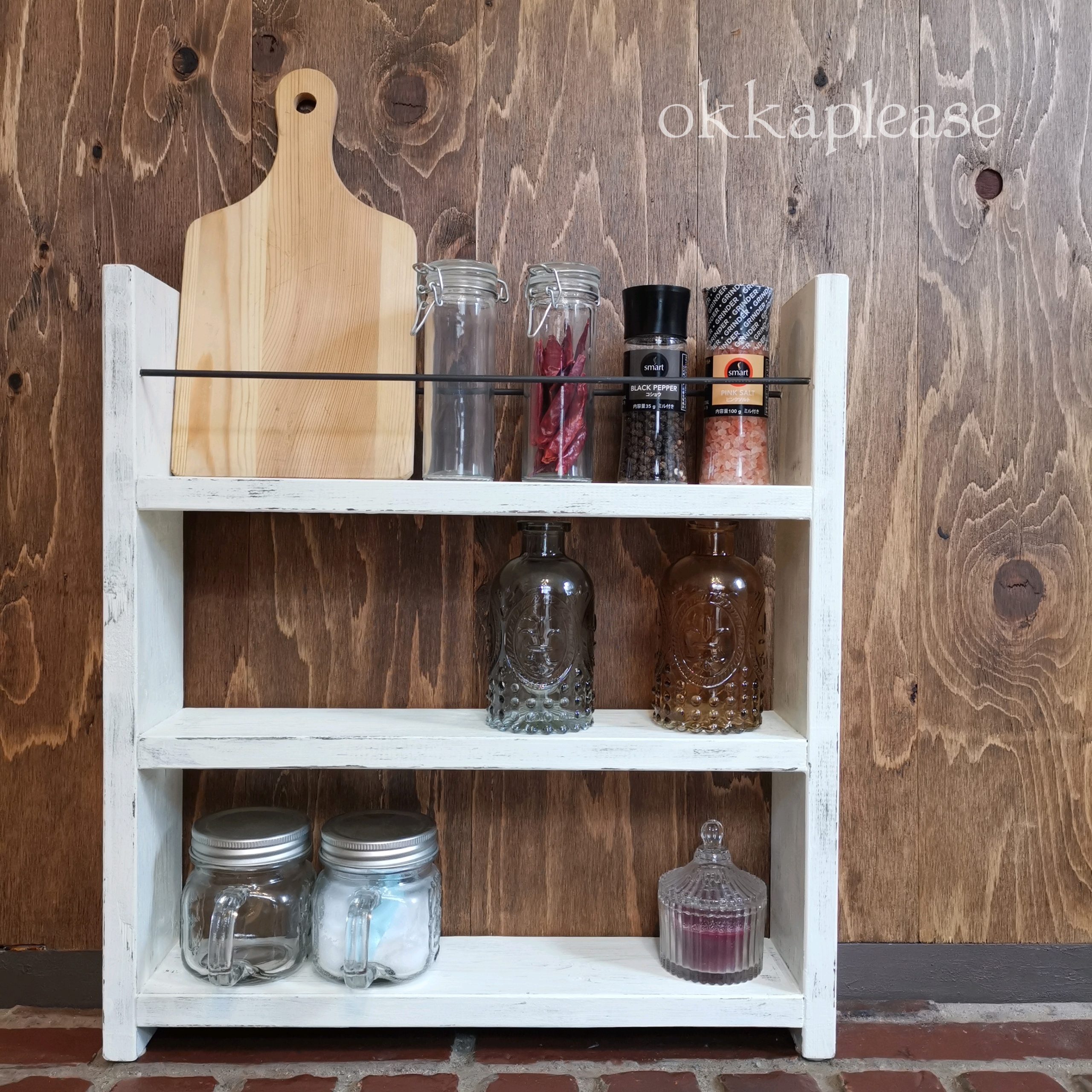 3段キッチンラック　オフホワイト