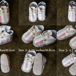 赤ちゃんサイズのスニーカー/ beige pink stripe 2枚目の画像