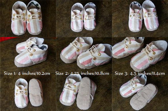 赤ちゃんサイズのスニーカー/ beige pink stripe 2枚目の画像