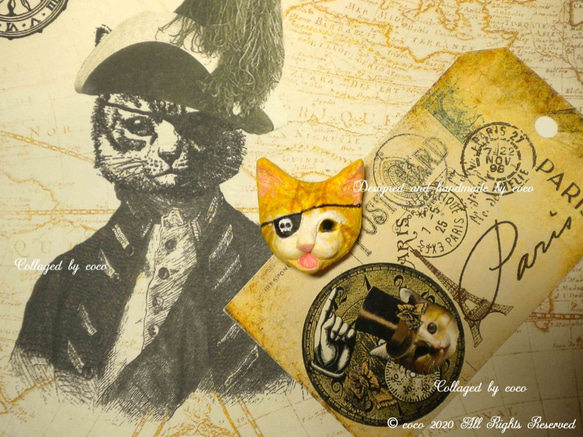 ☠「うちの子」を海賊に！☠写真→オーダーメイド☠受注制作2週間～【海賊猫ブローチ】 ペットロス 愛猫 猫船長 猫海賊 6枚目の画像