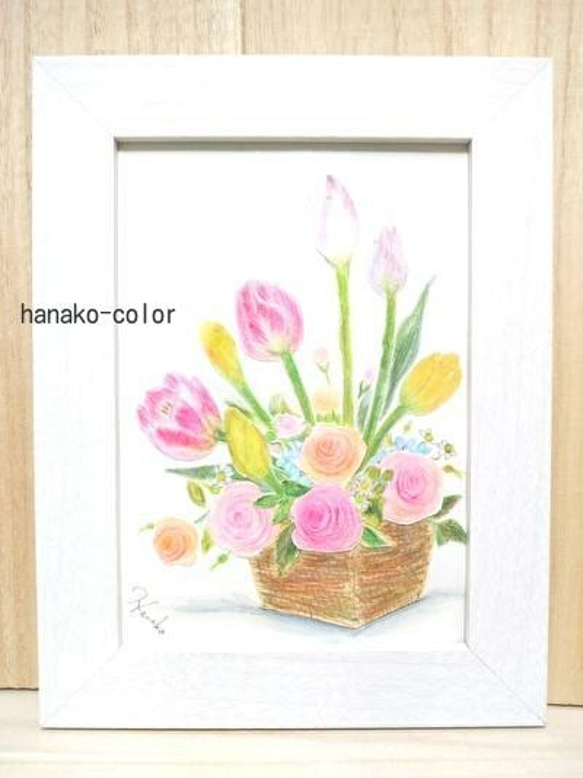 薔薇とチューリップ水彩画原画