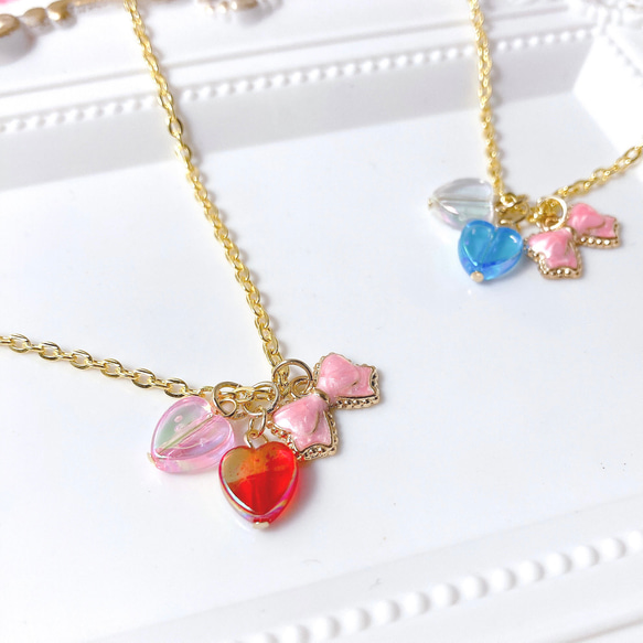 選べるハート♡とリボン⋈*.。のキッズネックレス(キッズアクセサリー･キッズ･子供･ネックレス･プレゼント) 4枚目の画像