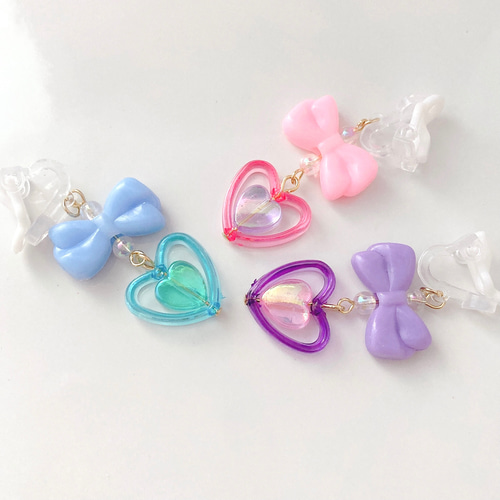 くるくるハートとりぼん⋈♡*｡ﾟキッズイヤリング(キッズ・子供・キッズ