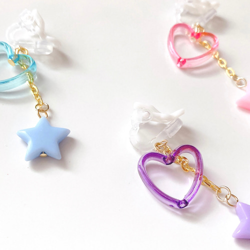 くり抜きハートと星⋆*✩♡*｡ﾟキッズイヤリング(キッズ・子供・キッズ