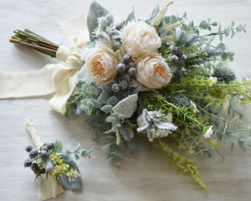 期間限定！ブートニアサービス♡ドライフラワー風ブーケ【ホワイト