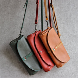 Novia｜手風琴長夾改良型皮夾斜背包【6色牛革】免費縫線與刺繡客製・免費加名・含肩背帶・日本製｜sb-20 第12張的照片