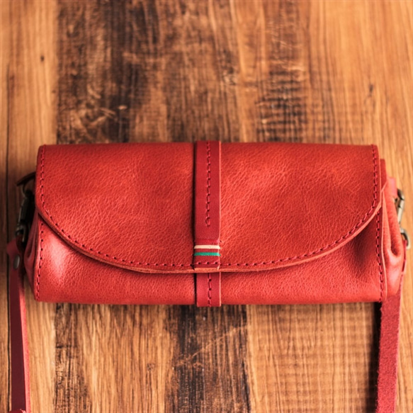Novia｜手風琴長夾改良型皮夾斜背包【6色牛革】免費縫線與刺繡客製・免費加名・含肩背帶・日本製｜sb-20 第4張的照片