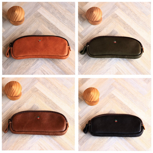 ファスナー式レザー眼鏡ケース【革6色】フェルトでめがねを保護・12色