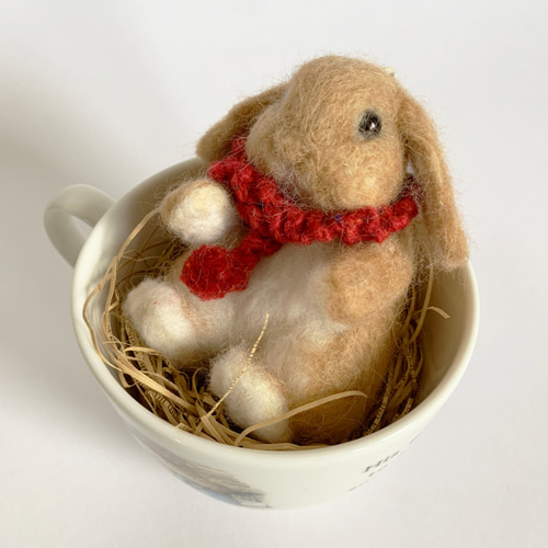 羊毛フェルト うさぎのバッグチャーム ホーランドロップ 茶