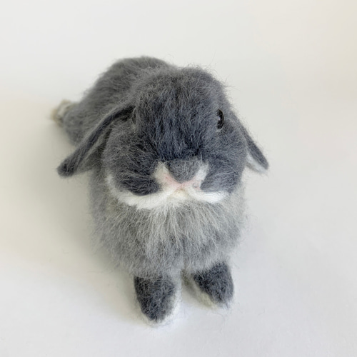 送料無料】羊毛フェルト うさぎ ホーランドロップ グレー ｜ たれ耳