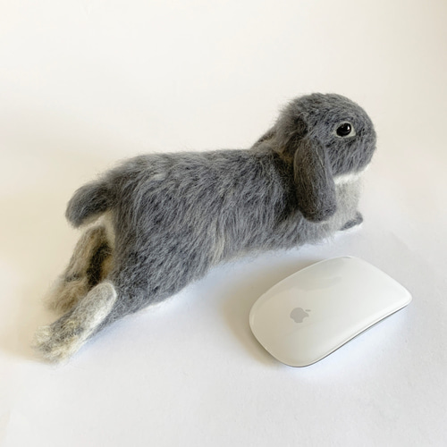 送料無料】羊毛フェルト うさぎ ホーランドロップ グレー ｜ たれ耳