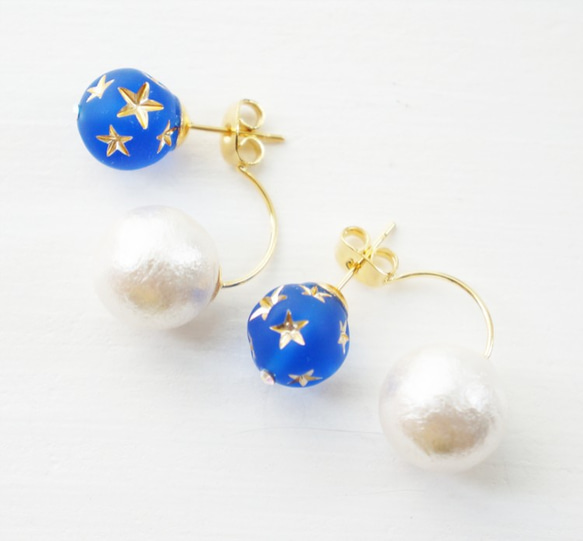 Backcatch round star pierce matte‐navy 2枚目の画像