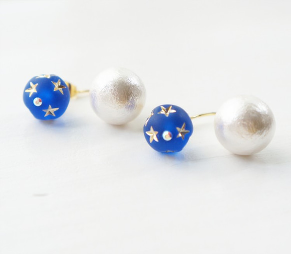 Backcatch round star pierce matte‐navy 第3張的照片