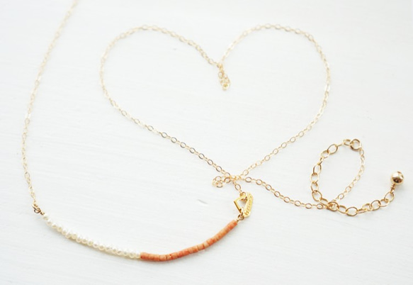 K14gf coral×pearl long‐necklace 第1張的照片