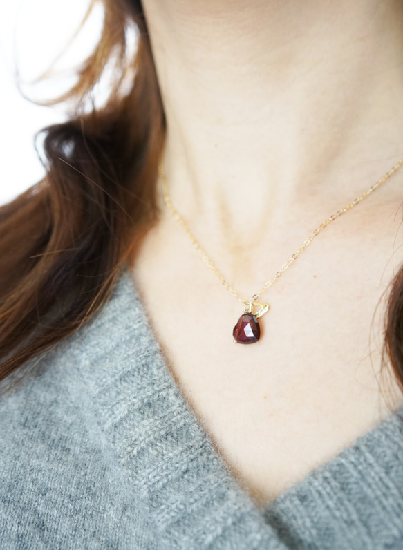 K14gf heart-shaped garnet necklace 6枚目の画像