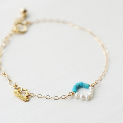 K14gf turquoise×pearl bracelet 第1張的照片