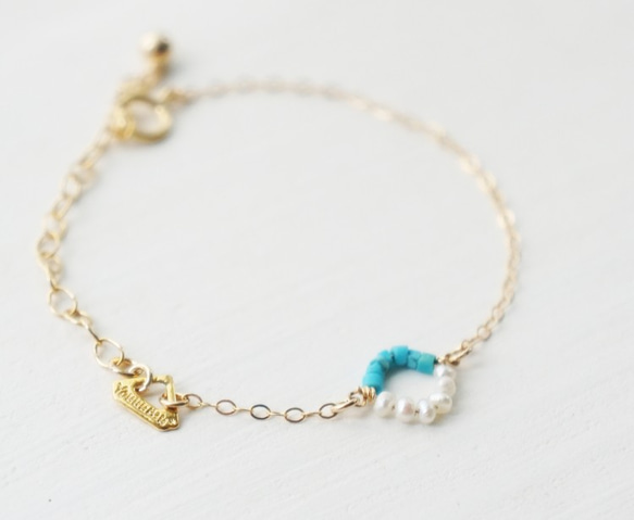 K14gf turquoise×pearl bracelet 1枚目の画像