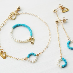 K14gf turquoise×pearl bracelet 第3張的照片