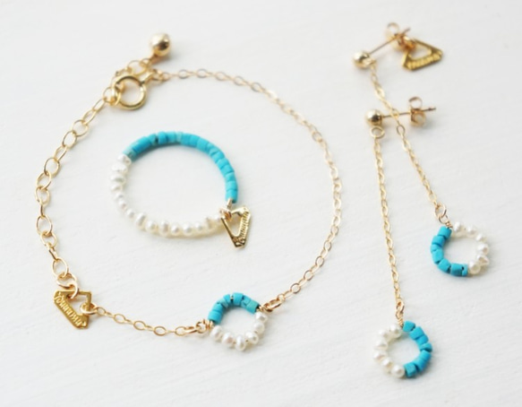 K14gf turquoise×pearl bracelet 第3張的照片