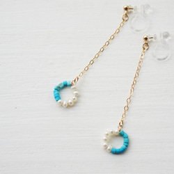 K14gf turquoise×pearl earring （樹脂） 第1張的照片