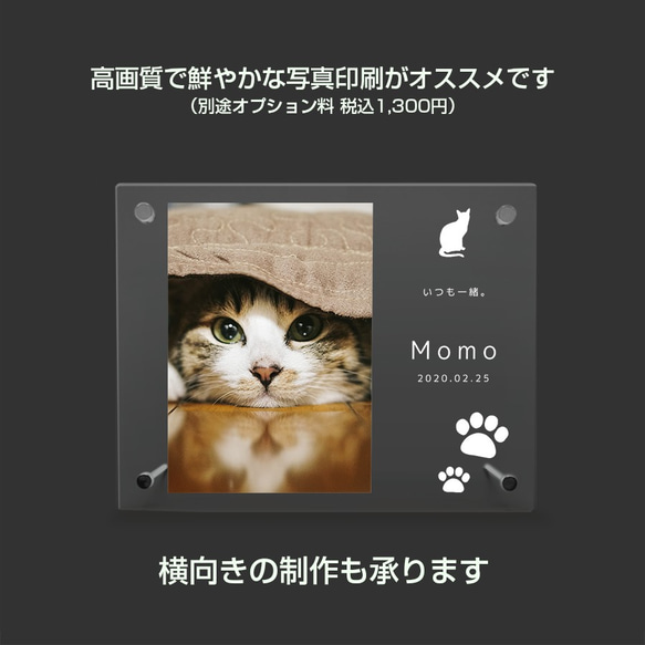 【名入れ無料】 フォトフレーム サイズM ペット ペットグッズ 写真立て フォトスタンド cat001m 5枚目の画像