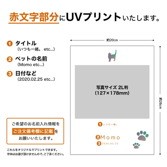 【名入れ無料】 フォトフレーム サイズM ペット ペットグッズ 写真立て フォトスタンド cat011m 3枚目の画像